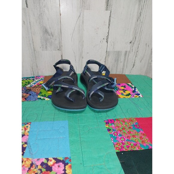 CHACO WOMENS Z/CLOUD ADJUSTABLE STRAP SANDAL IN BLUE/BLACK/GREEN COLORS SIZE 8 - Picture 2 of 9